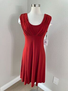 NEW Calvin Klein Womens 6 Brick Red Sleeveless Fit & Flare Dress Stretch